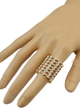 韩国朋克时尚银金透明水晶叶形戒指女士首饰时尚黑色漫画戒指