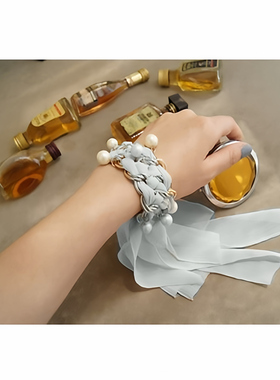 时尚链条彩色珍珠雪纺流苏手链女