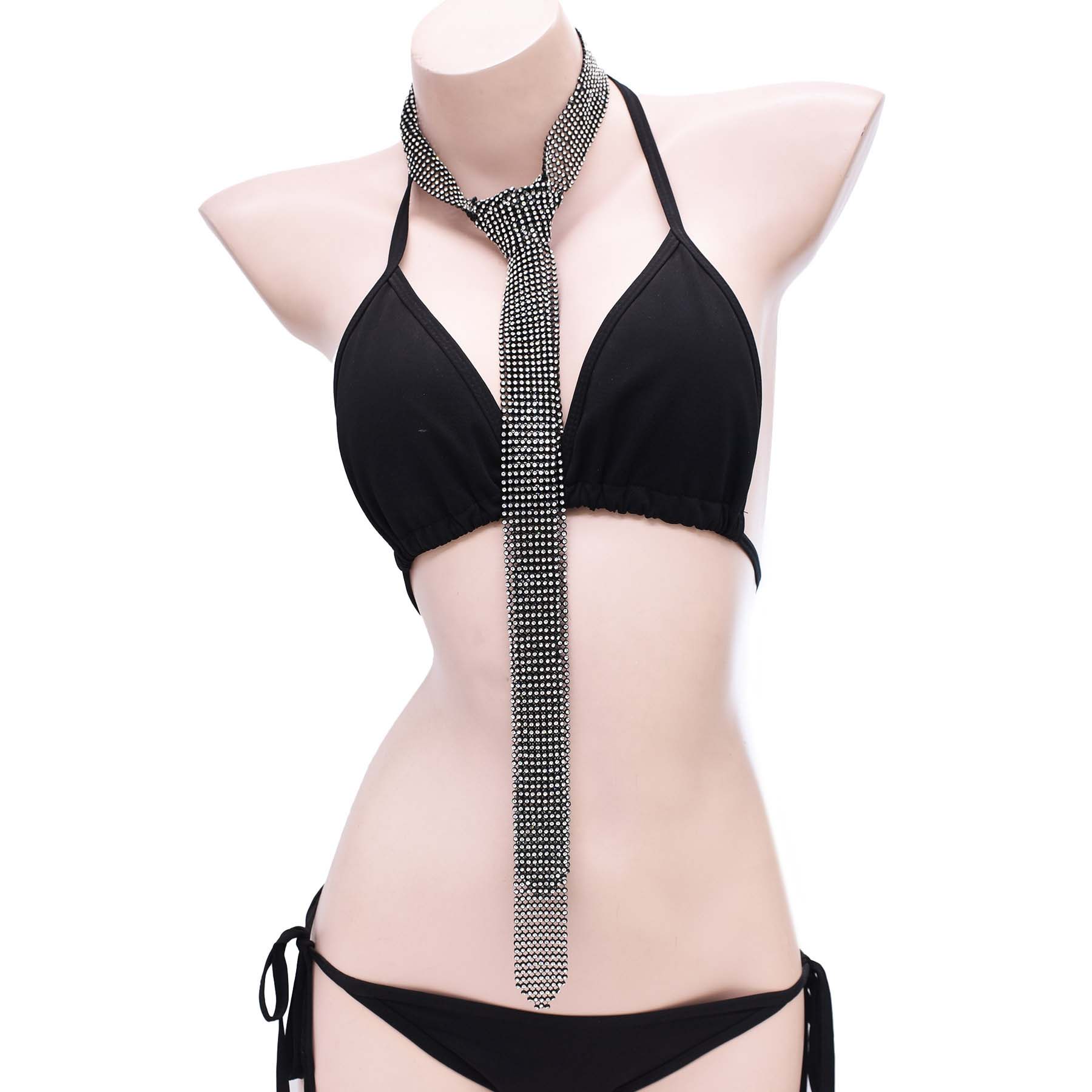 高级感网面合金长款满钻领带颈链