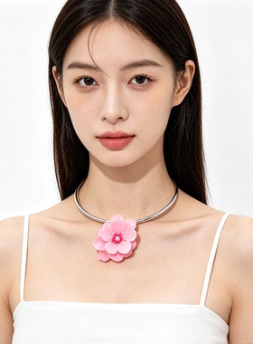 甜美风多层粉花项链choker项饰女