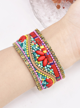 民族风时尚复古布手镯米珠松石