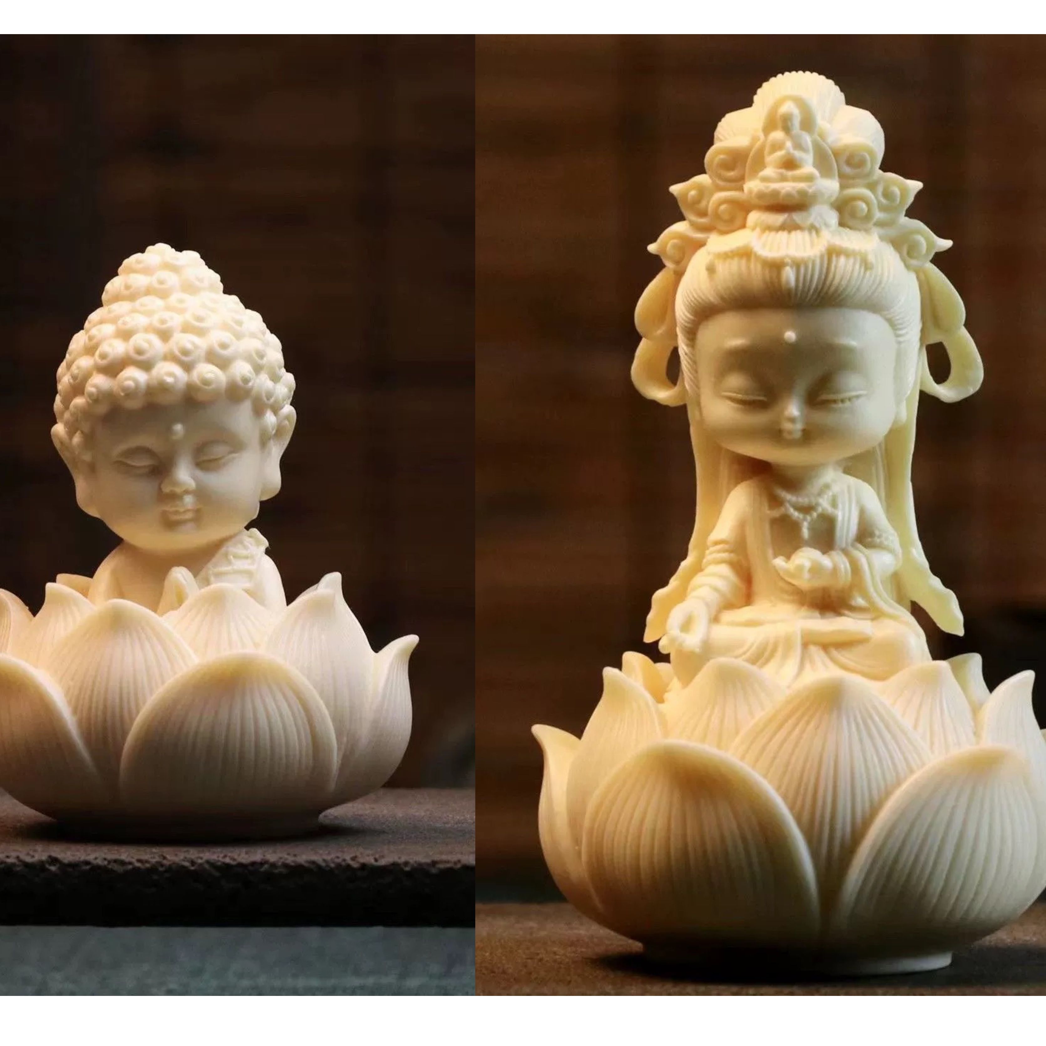 象牙果Ｑ版宝宝佛观音桌面禅意摆件车载观音网红中控台佛像莲花佛