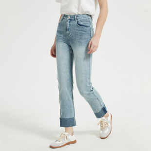 修身 Petit 浅色牛仔裤 女士卷边紧身九分牛仔裤 直筒 Bari