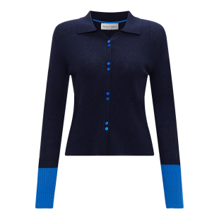 绵羊毛针织开衫 Petit Bari撞色拼接修身