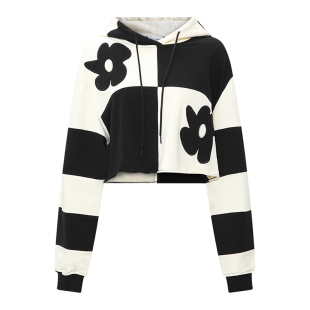 女士棋盘格撞色开叉针织卫衣外套上衣 设计师合作款 Petit Bari