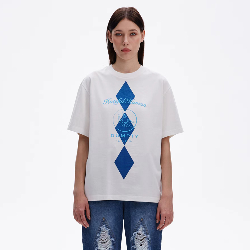 菱形格纹印花鬼脸短袖T恤