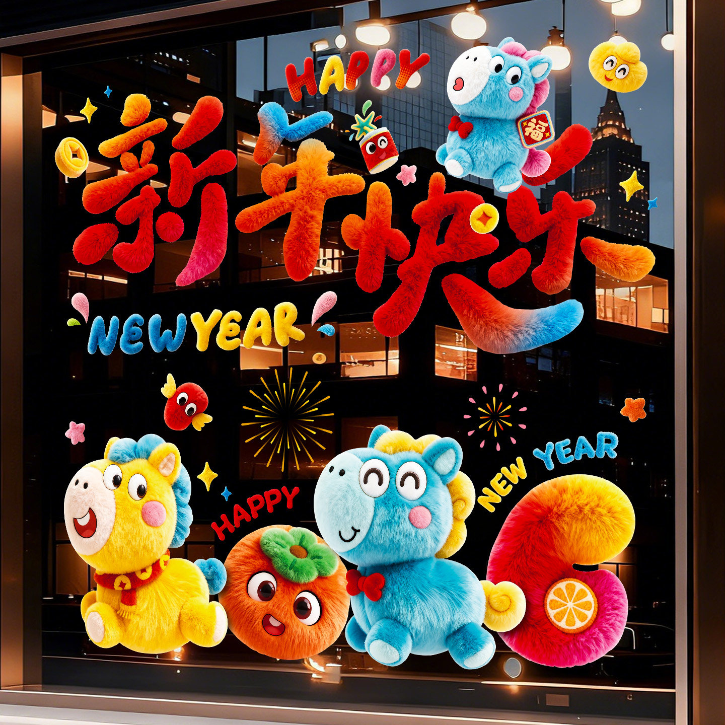 2026马年新年装饰福字窗花静电贴