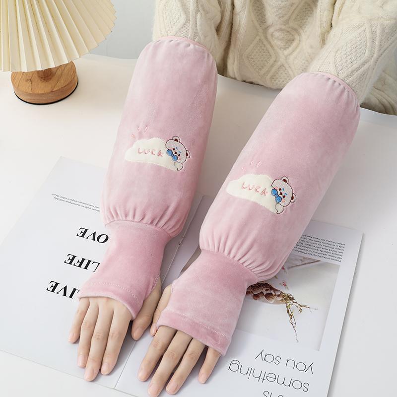 秋冬长款防污护袖袖套手套二合一