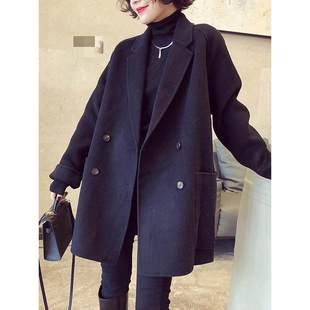 2025秋冬韩国双面羊绒大衣短款羊毛小个子双面绒黑色毛呢西装外套