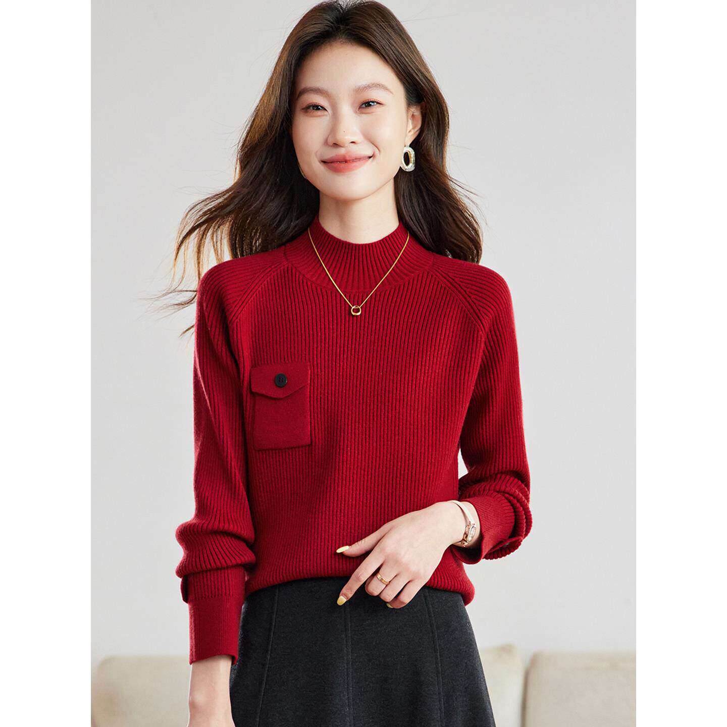 2025秋冬季新款半高领毛衣女士短款高级感宽松显瘦百搭针织打底衫