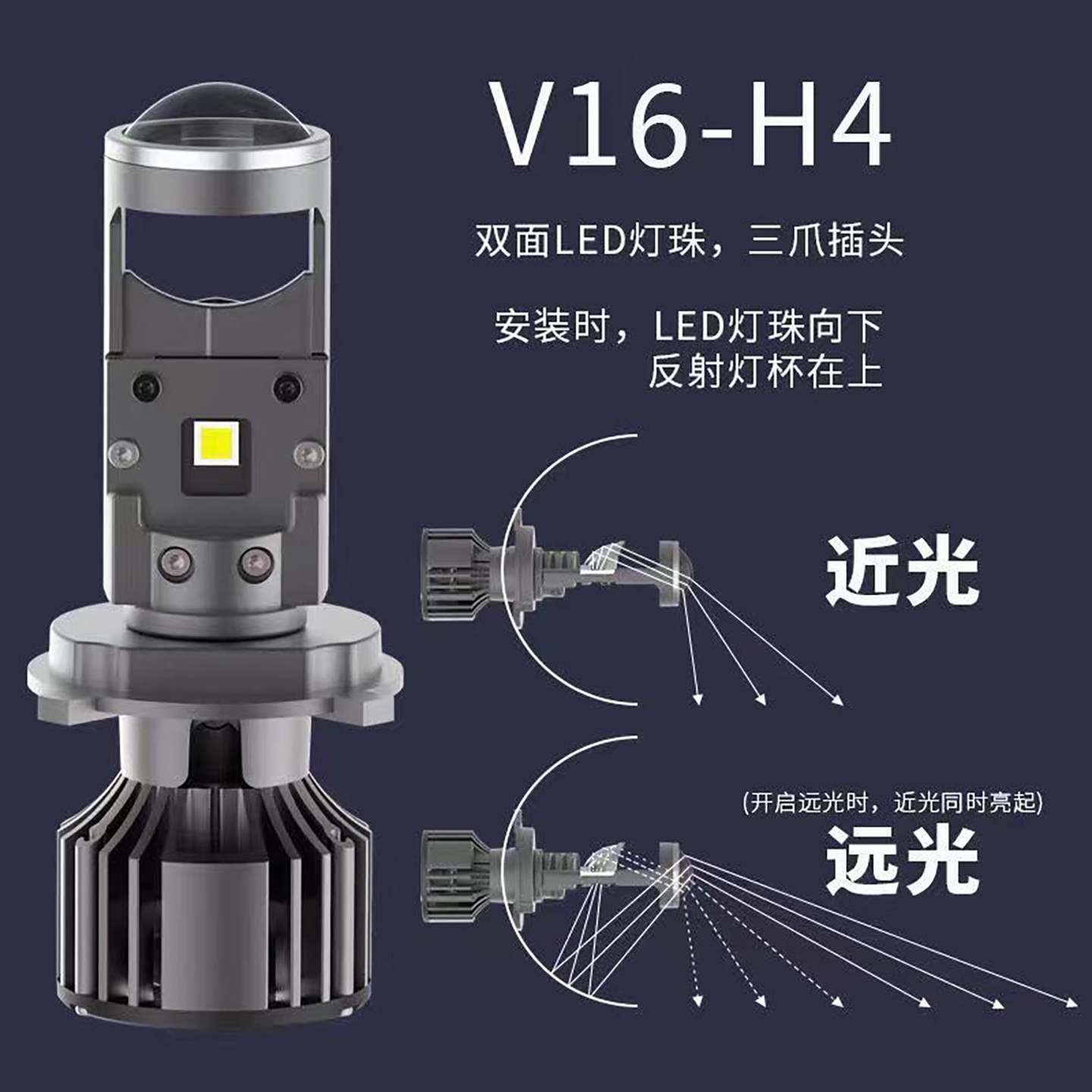 石栏铃木ue125UY125踏板摩托车led大灯灯泡H4远近一体带透镜改装
