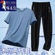 夏季 男士 冰丝透气宽松百搭两件套 弹力休闲运动套装 啄木鸟速干薄款