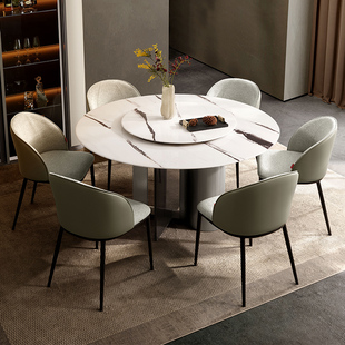 PT7157T 轻奢天然大理石圆桌转盘新款 送餐具 顾家家居意式