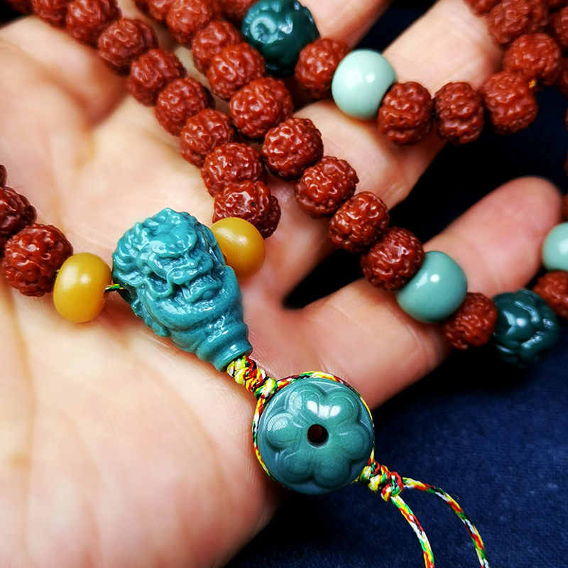 天然阿拉善玛瑙生肖龙塔头三通金刚新月手串文玩佛珠diy手工配饰