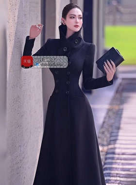 VJE冬季法式大翻领保暖毛呢大衣2025新款双排扣商务风加厚外套