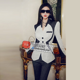 OL女神范高级职业套装 两件套秋新款 女 外套垂顺喇叭裤 VJE正装