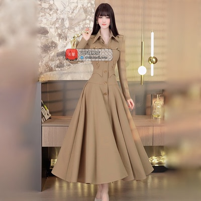 VJE重要场合春季职业OL风衬衫裙2026新款收腰中长款过膝连衣裙