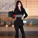 冬装帅气欧美西装正装2024新款双排扣洋气裙摆外套喇叭裤两件套