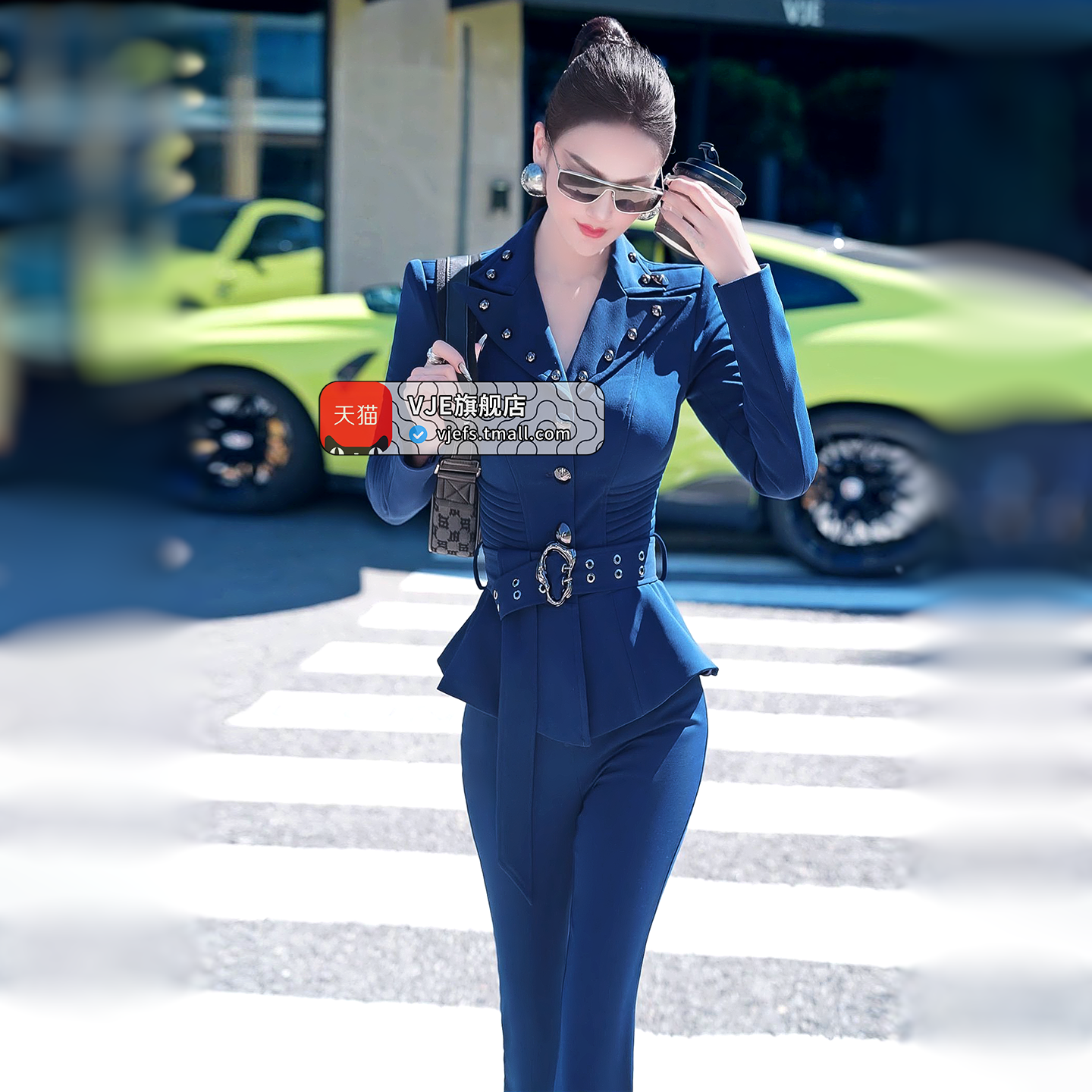 VJE秋季时尚职业西装套装2025新款小裙摆OL外套微喇叭裤两件套