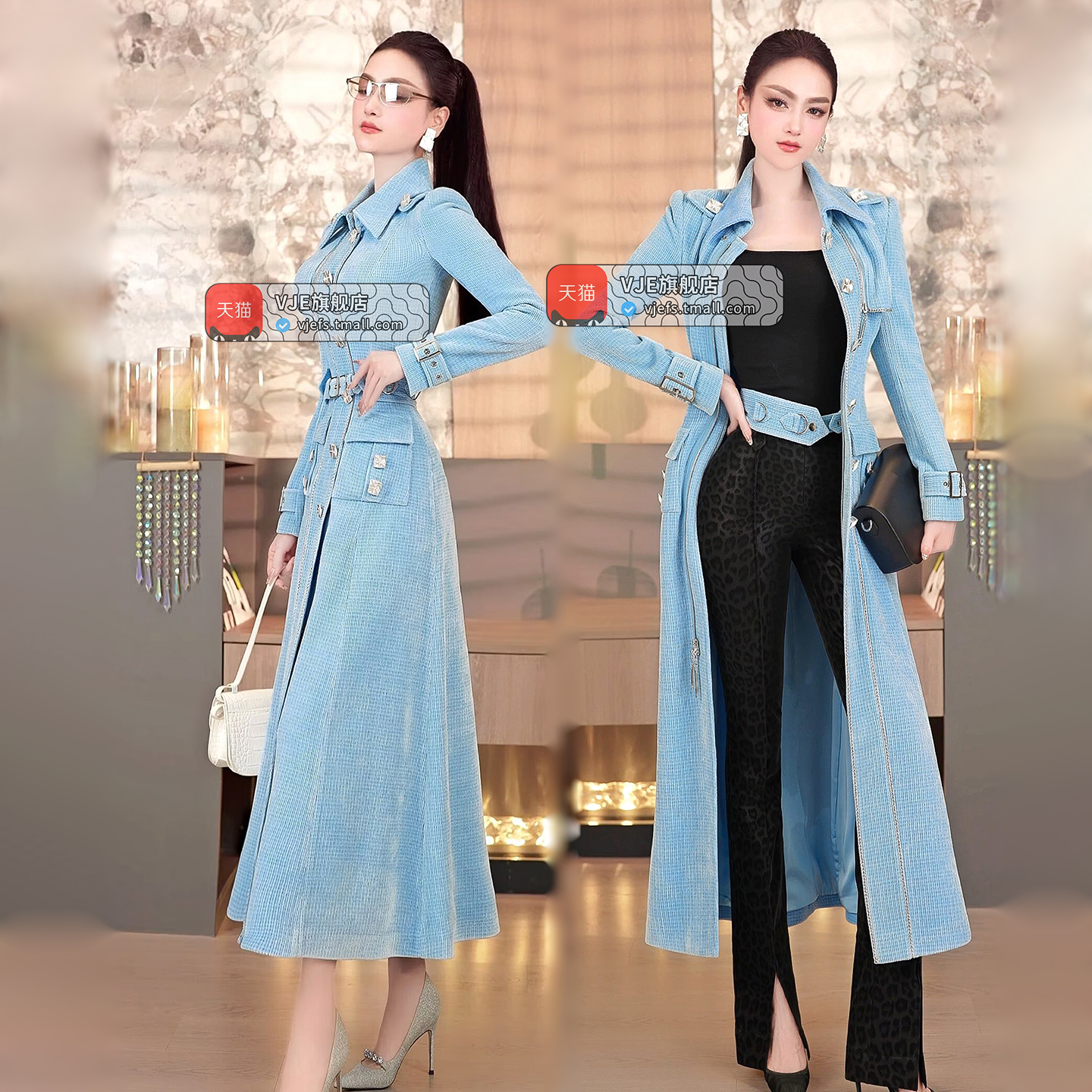 VJE冬季时尚帅气收腰呢大衣2025新款气质通勤中长款过膝修身外套