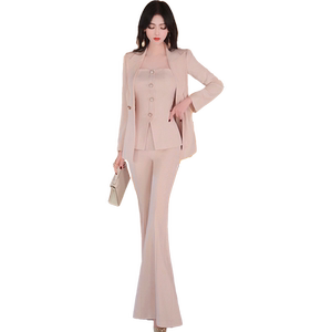 VJE春季西服外套修身马甲喇叭裤三件套2024新款西装套装