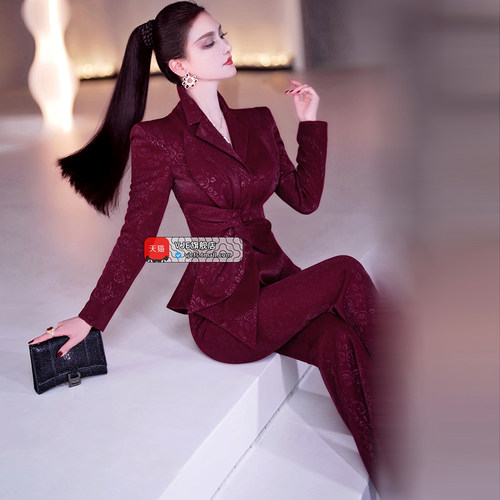 VJE初秋整套西装喇叭裤两件套新款女王范洋气职业套装