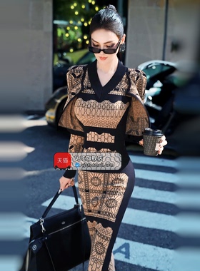 VJE秋冬欧美女王范减龄修身连衣裙2025新款假两件披肩针织长裙