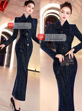 VJE秋冬季法式荷叶边大衣2025新款气质收腰中长款气场强大外套