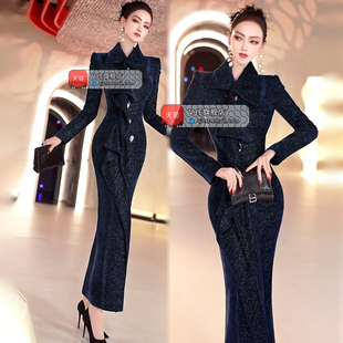 VJE秋冬季法式荷叶边大衣2025新款气质收腰中长款气场强大外套