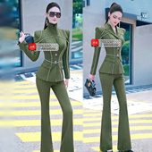 2025设计感织带干练外套微喇叭裤 套装 两件套 仿牛仔西装 VJE秋季