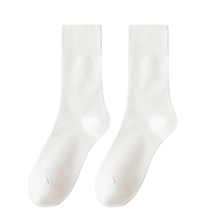 白色堆堆袜子女士中筒袜夏季薄款棉袜底配乐福鞋黑色秋季月子长袜