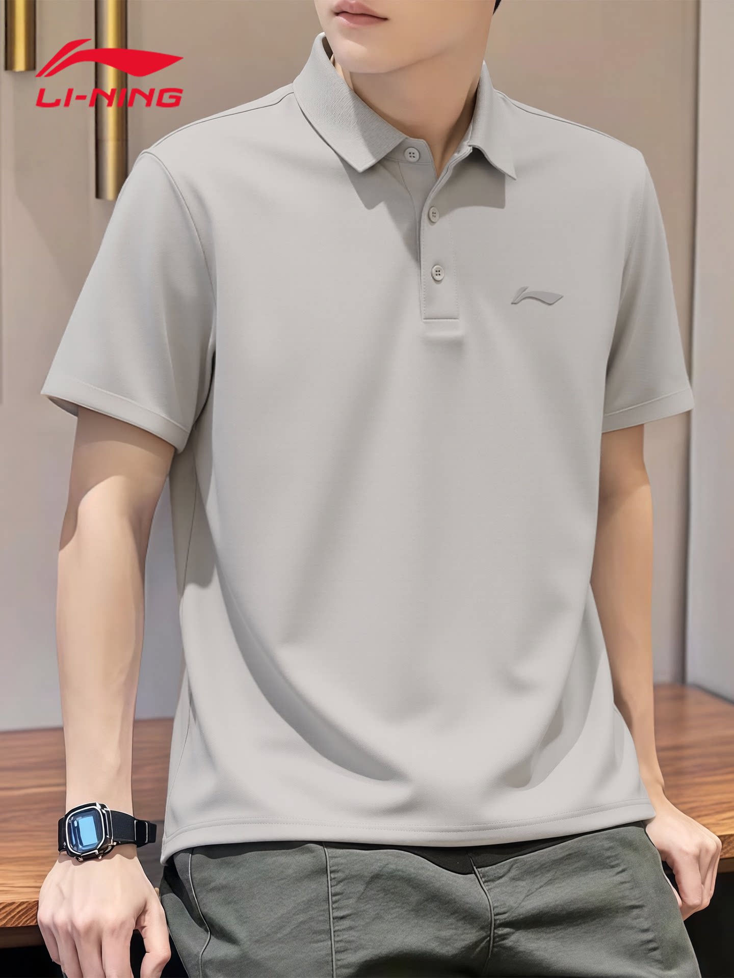 Li-Ning POLO shirt summer new short-sleeve T-shirt, cotton breathable casual lapel top men's collared T-shirt