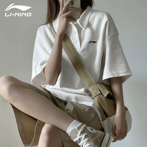 Li Ning, футболка polo, летняя хлопковая рубашка, короткий рукав, для влюбленных, оверсайз