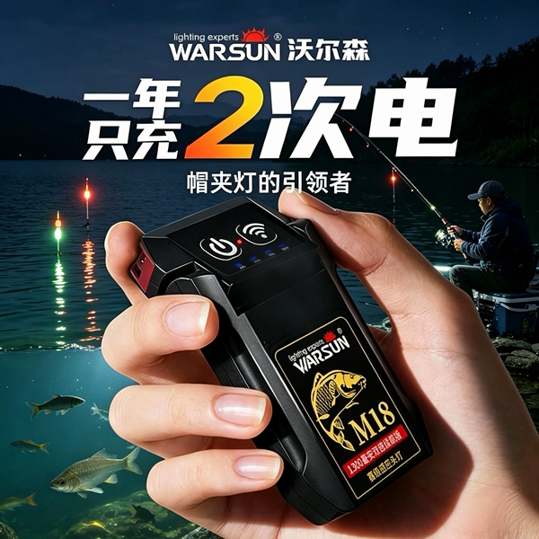 沃尔森M18夜钓头灯感应帽夹灯钓鱼专用充电强光超亮长续航头戴式
