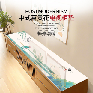 中式 柜垫 富贵花印花pvc电视柜垫防水隔热餐边柜布免洗防尘玄关鞋