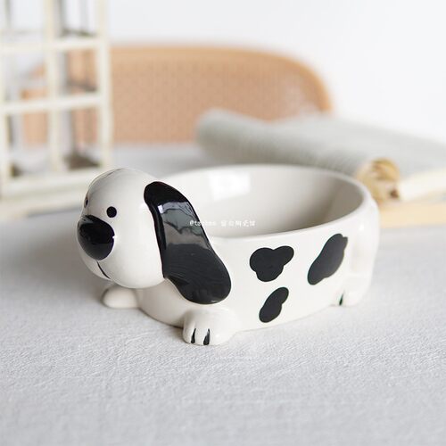 留白 精美创意陶瓷狗头宠物碗防打翻喝水吃粮喂食器 小物件收纳