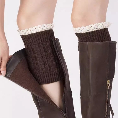 配靴子的袜套女秋冬季蕾丝花边毛线针织护腿保暖靴套冬天防寒长袜