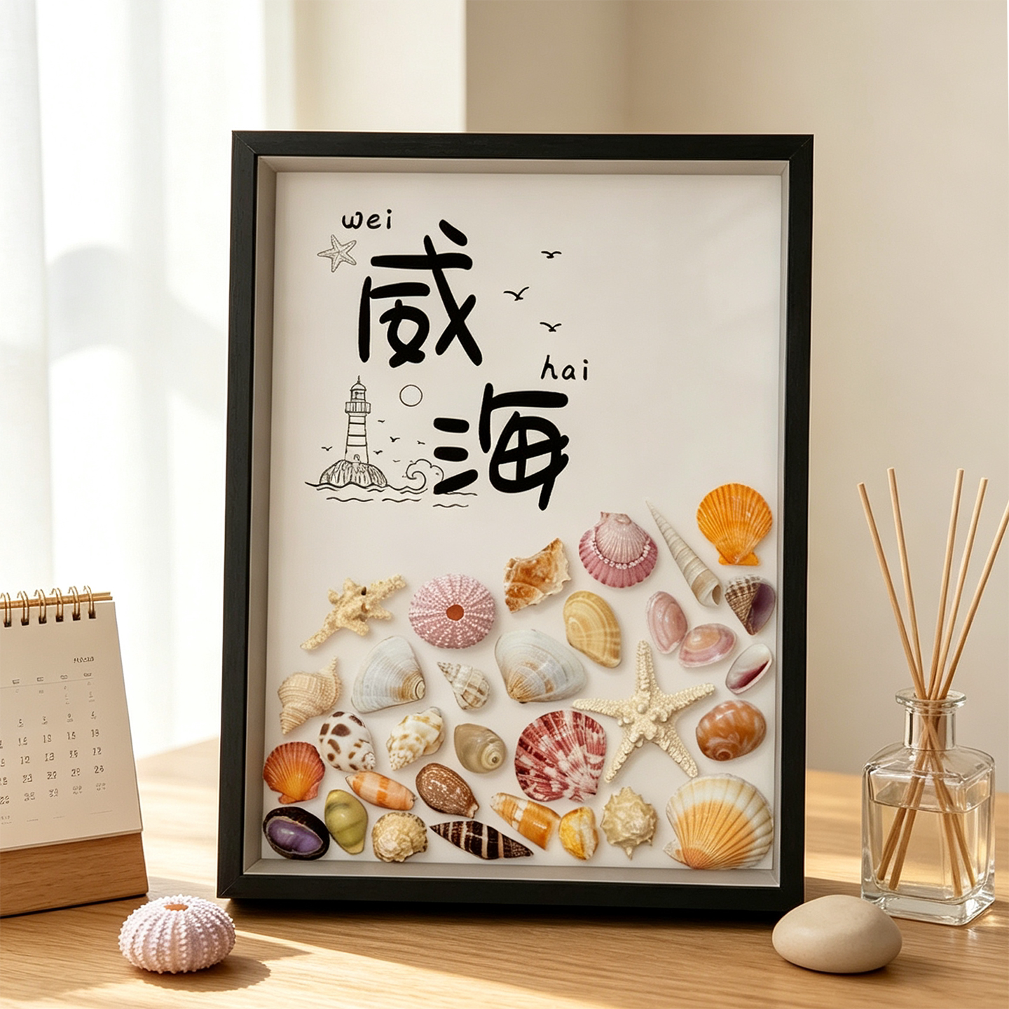 海边贝壳海螺diy标本展示框自制手工礼物纪念画框中空收藏相框图片
