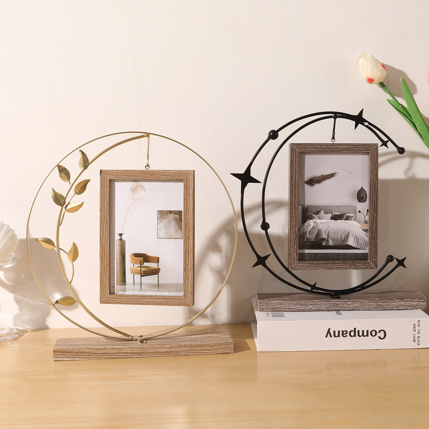 创意北欧6寸铁艺轻奢金属双面照片相框情侣毕业结婚礼物相架摆台