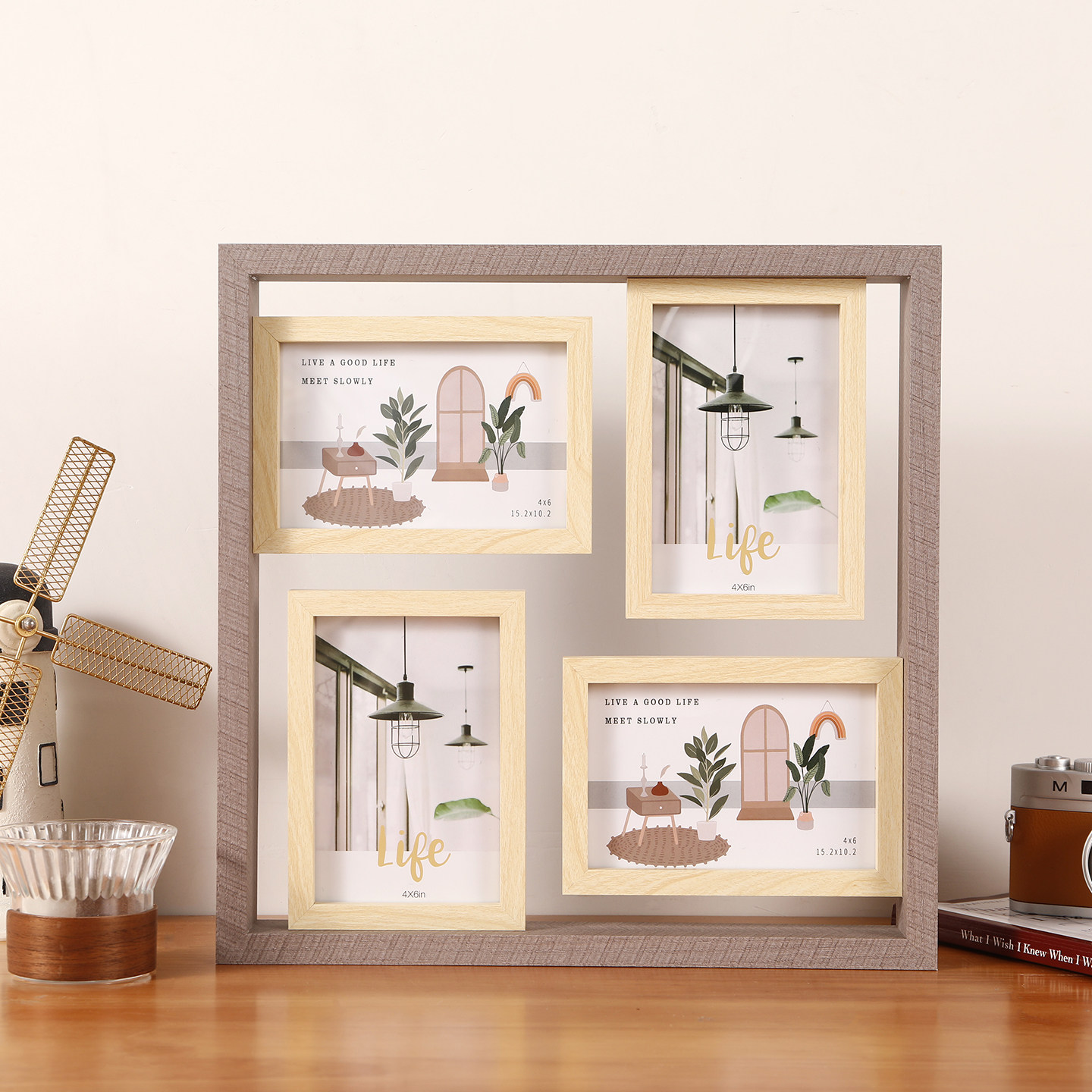 简约创意木质多格相框桌面摆放照片框双框4格画框装饰摆件挂墙
