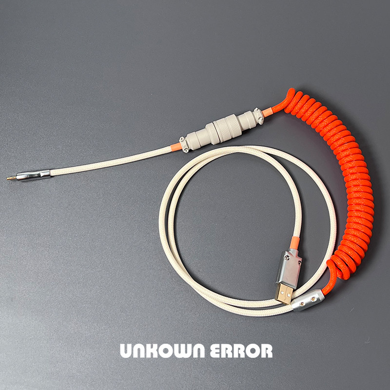 UNKNOWN ERROR CUSTOMIZED MECHANICAL KEYBOARD CORD SPIRAL AVIATION PLUG CORD ORANGE IVORY WHITE COLOR BRAIDED CORD A61