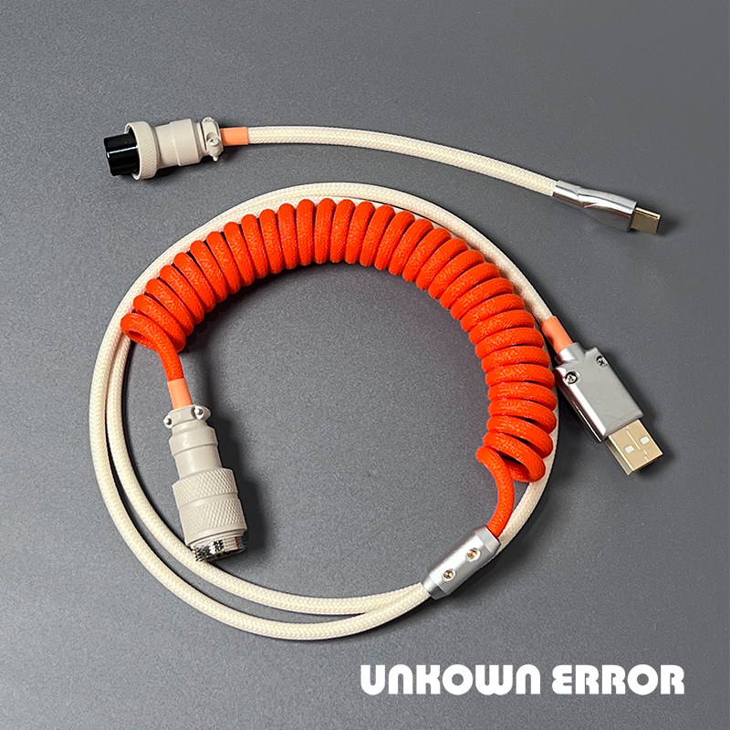 UNKNOWN ERROR CUSTOMIZED MECHANICAL KEYBOARD CORD SPIRAL AVIATION PLUG CORD ORANGE IVORY WHITE COLOR BRAIDED CORD A61