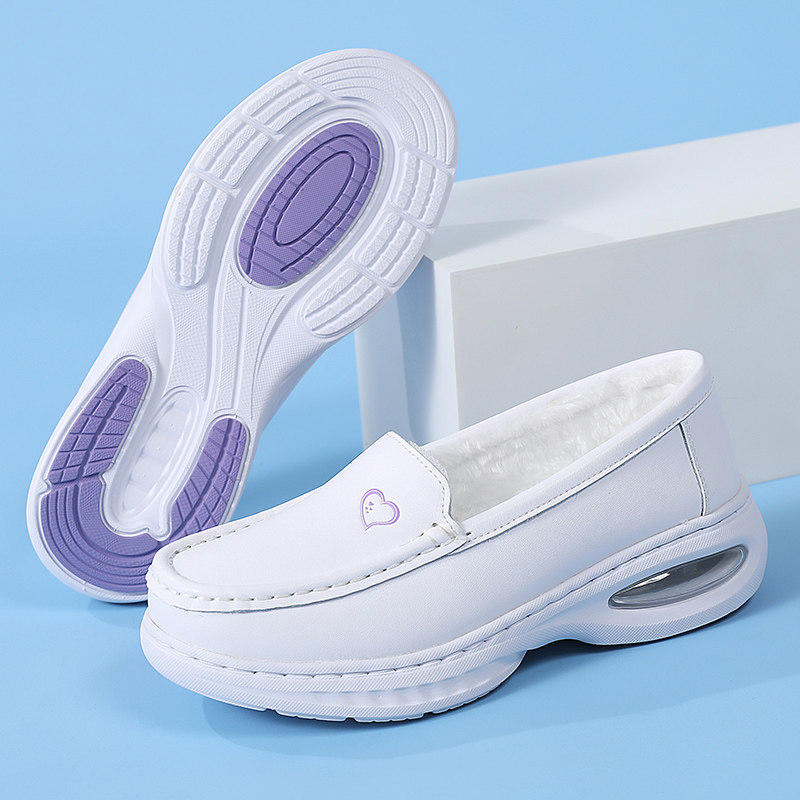 护士鞋女秋冬季加绒加厚防滑臭平底软底不累脚厚底工作专用医护鞋