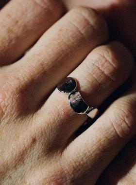 小众设计师款简约圆片开口戒指