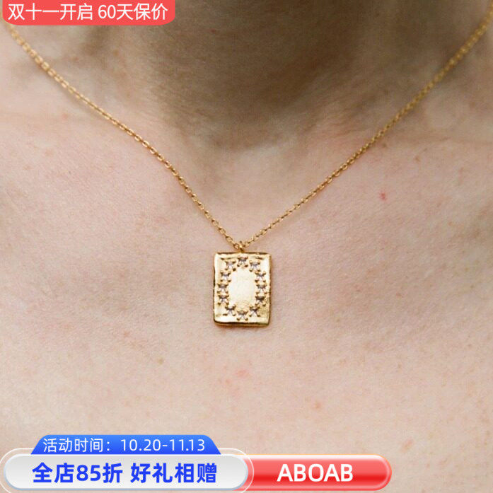 Time系列L.B Clock Mini项链38+5cm镶水晶925银厚镀金工艺银饰