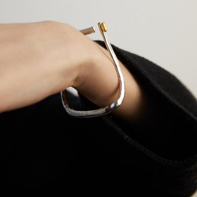 ABOAB SURROUND系列Rectangle开口手镯 原创925银厚镀金雕塑肌理