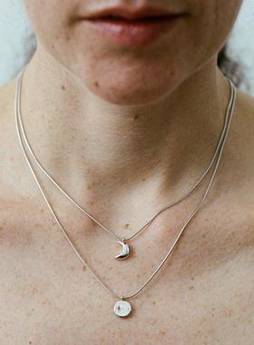 92银厚镀金日月灵感原创设计项链