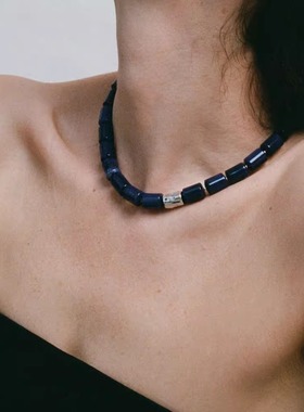 HORIZON系列Stacking项链轻奢原创设计925银厚镀金青金石