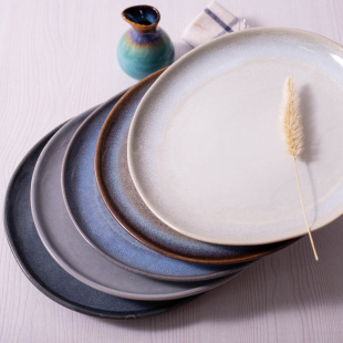 不规则8英寸瑕疵陶瓷餐具家用餐馆菜盘时尚 西餐盘牛排盘釉下彩色