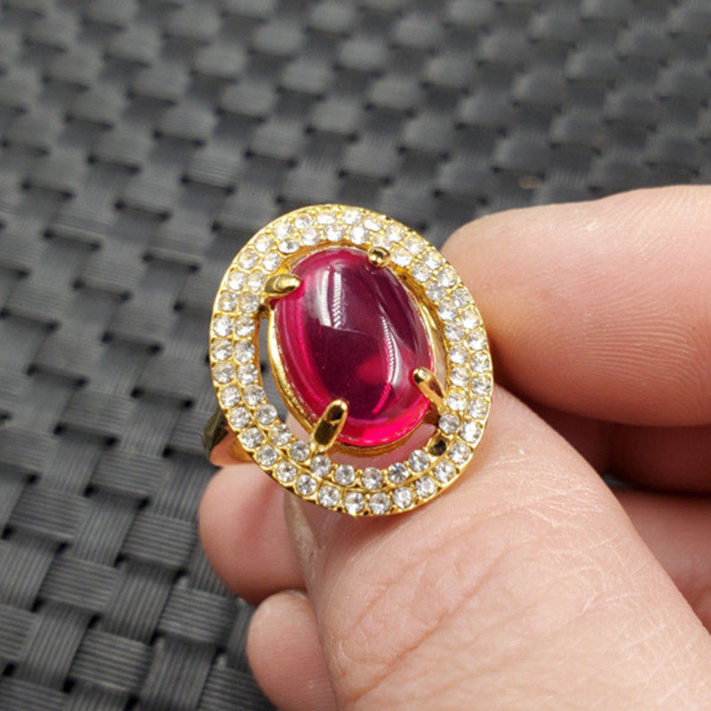 时尚百搭冰种红钢石戒指石榴红镶钻戒指椭圆形戒指饰品戒指指环
